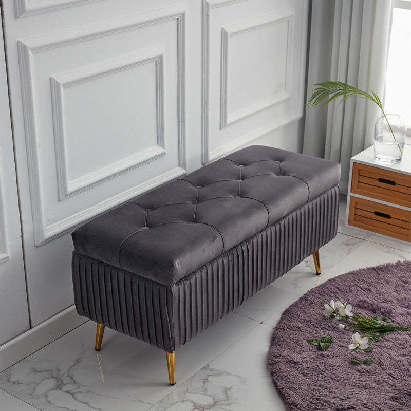 Minimalist Velvet Metal Storage Bench — Avocado Green