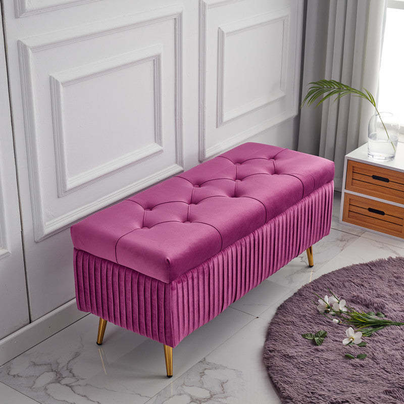 Minimalist Velvet Metal Storage Bench — Dark Green