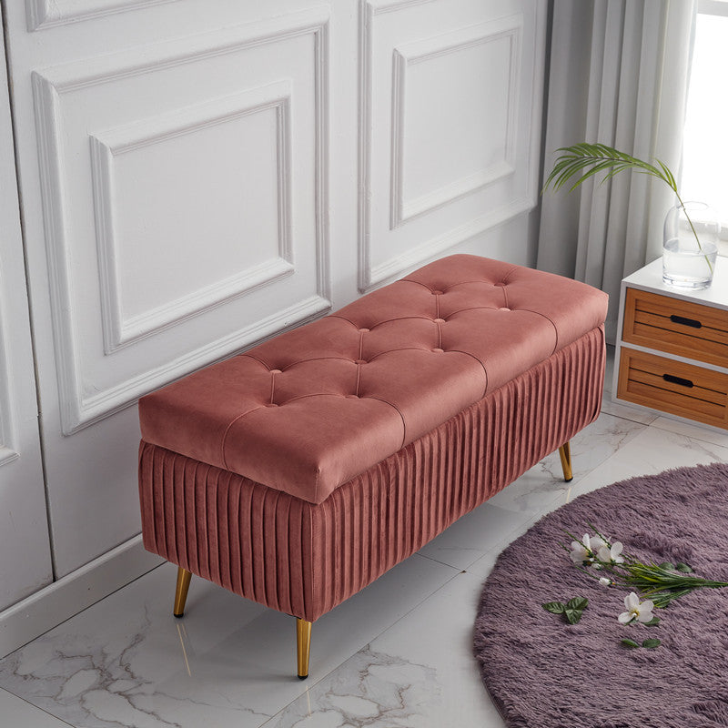 Minimalist Velvet Metal Storage Bench — Dark Coffee Color