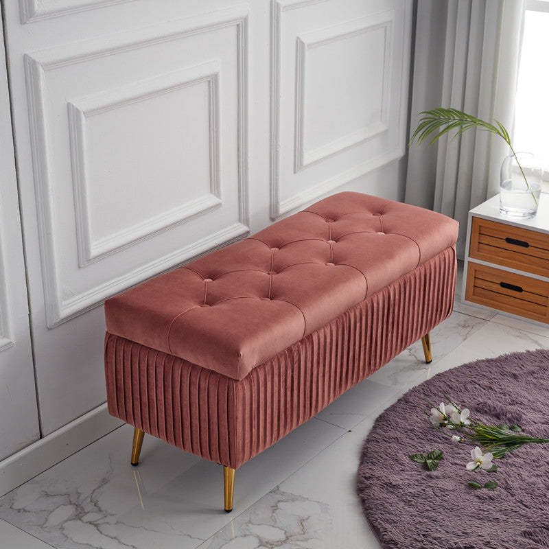 Minimalist Velvet Metal Storage Bench — Dark Coffee Color