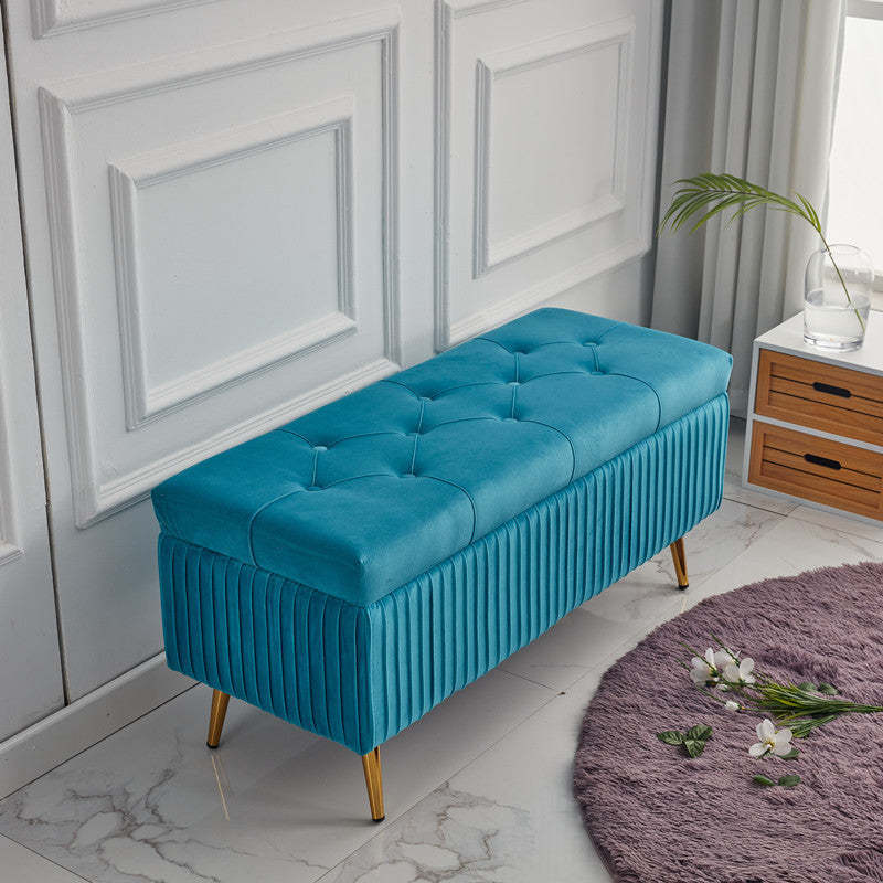 Minimalist Velvet Metal Storage Bench — Light Gray