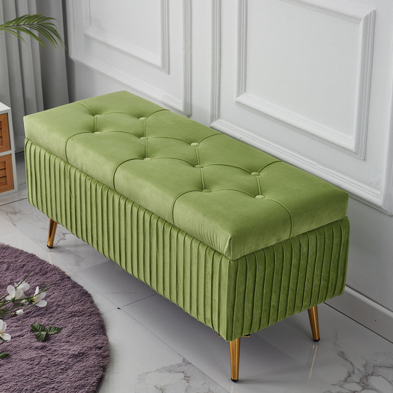 Minimalist Velvet Metal Storage Bench — Dark Coffee Color