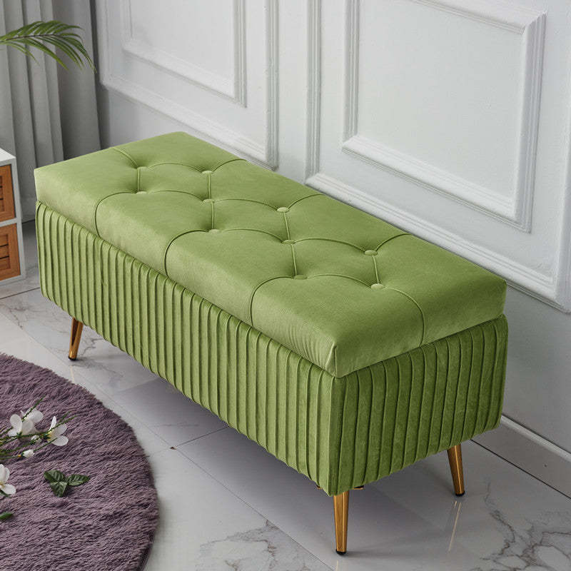 Minimalist Velvet Metal Storage Bench — Dark Coffee Color