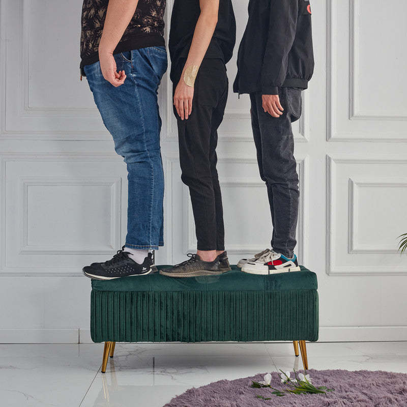 Minimalist Velvet Metal Storage Bench — Wine Red