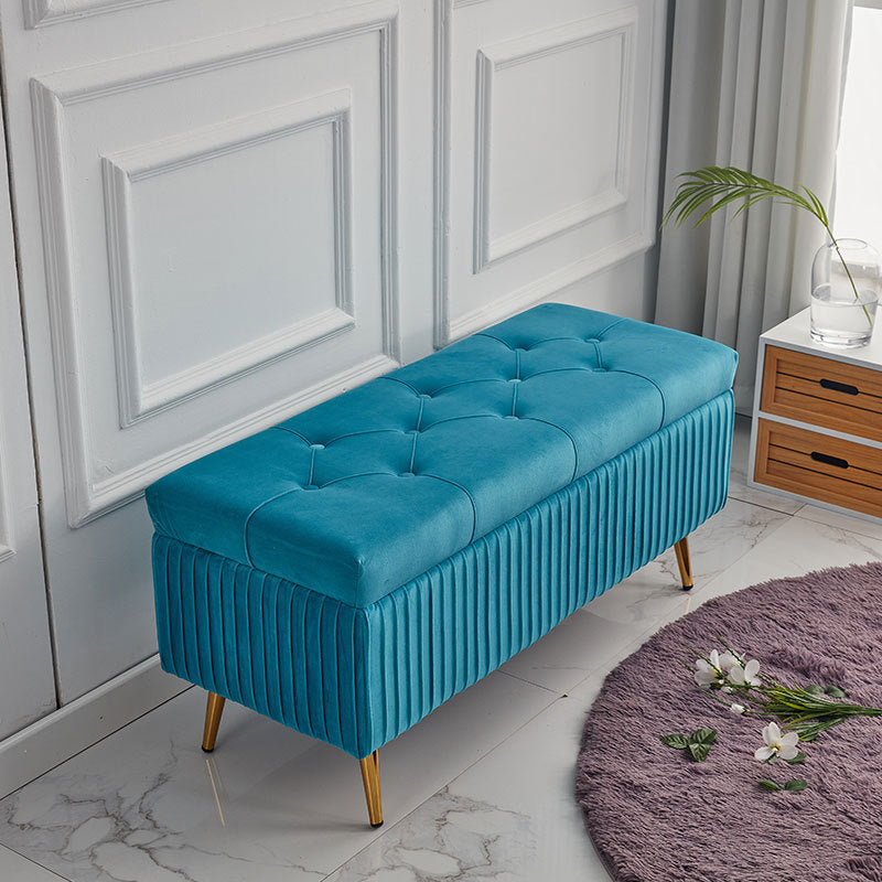 Minimalist Velvet Metal Storage Bench — Black