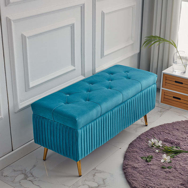 Minimalist Velvet Metal Storage Bench — Black