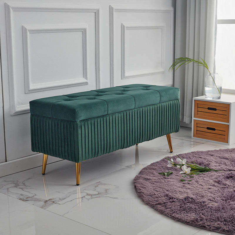 Minimalist Velvet Metal Storage Bench — Beige