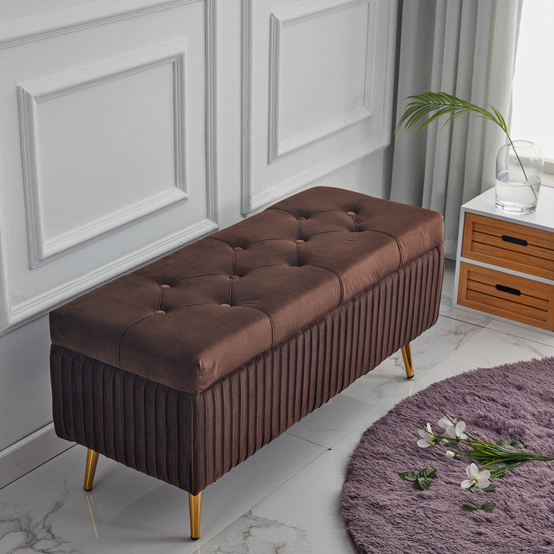 Minimalist Velvet Metal Storage Bench — Dark Gray
