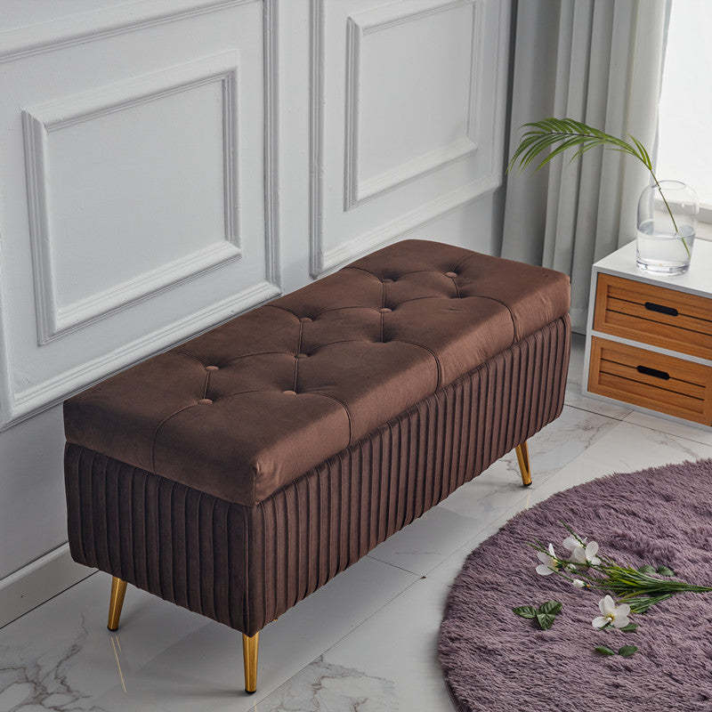 Minimalist Velvet Metal Storage Bench — Dark Gray