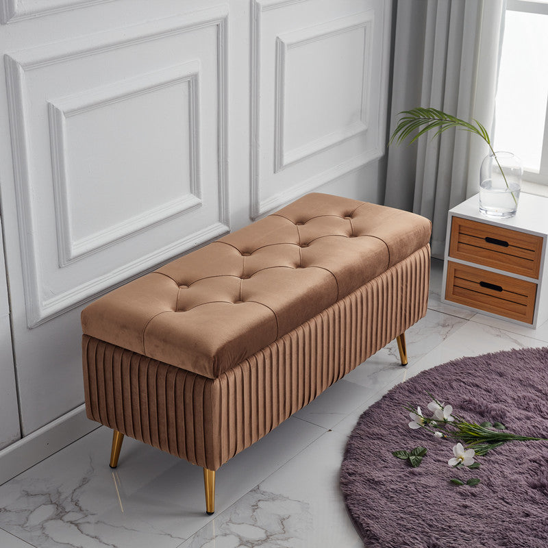 Minimalist Velvet Metal Storage Bench — Purple