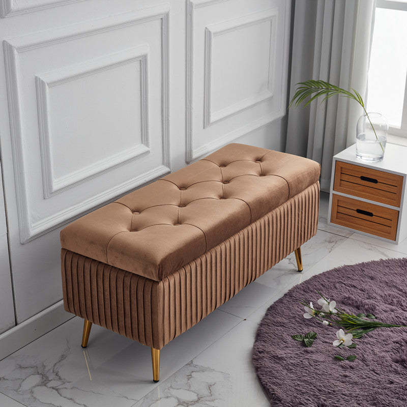 Minimalist Velvet Metal Storage Bench — Purple