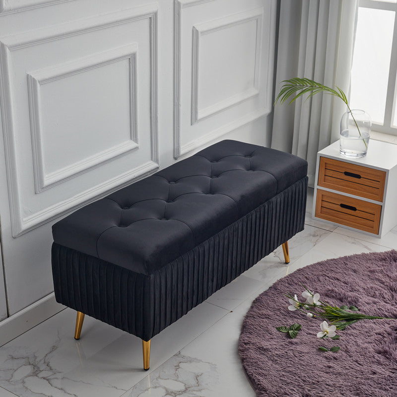 Minimalist Velvet Metal Storage Bench — Bean Paste Color