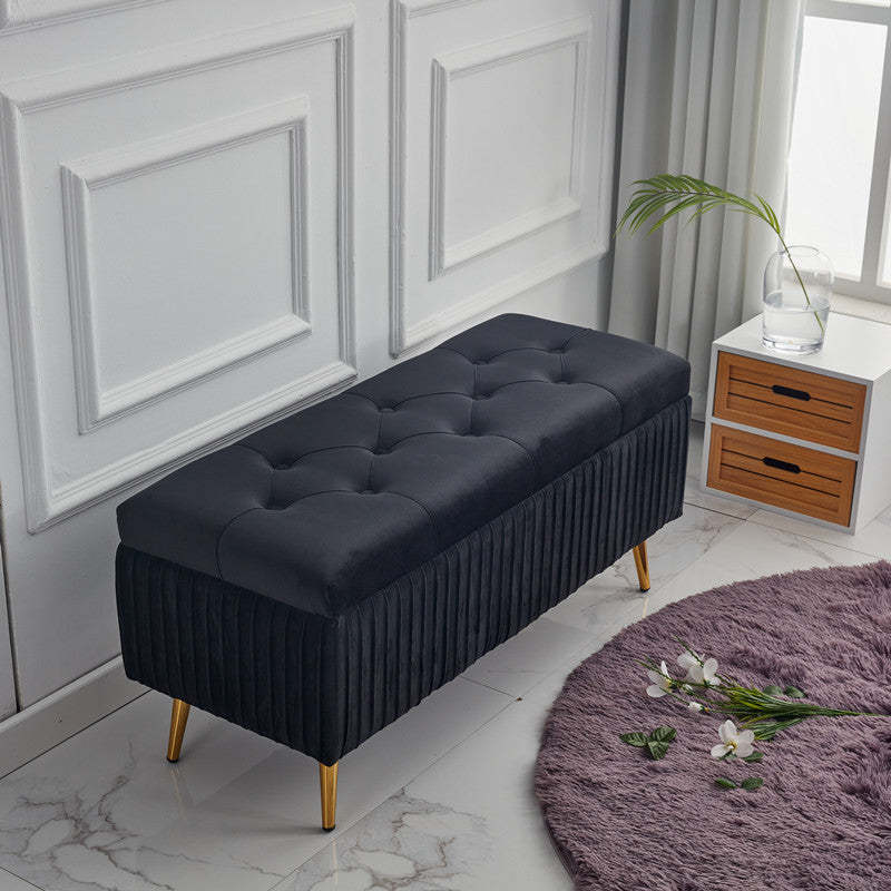 Minimalist Velvet Metal Storage Bench — Bean Paste Color