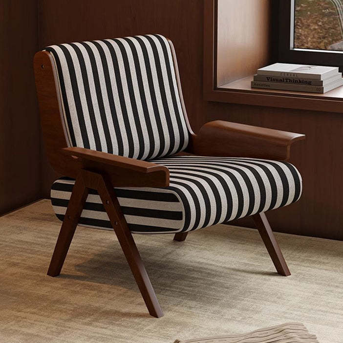 Retro Bayberry Wood Silk Floss Striped Accent Chair
