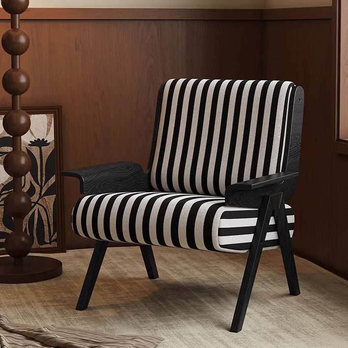 Retro Bayberry Wood Silk Floss Striped Accent Chair — A / Black