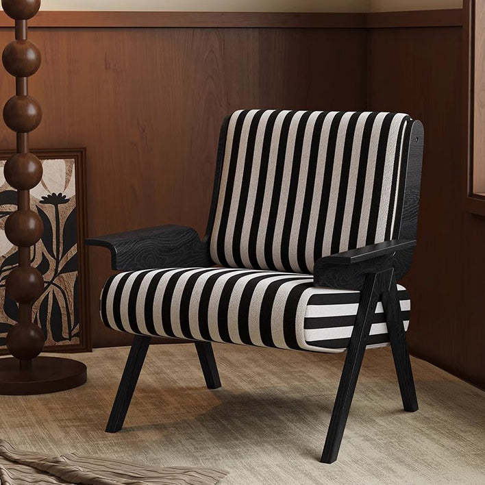 Retro Bayberry Wood Silk Floss Striped Accent Chair — A / Black
