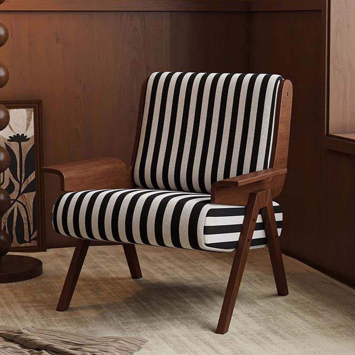 Retro Bayberry Wood Silk Floss Striped Accent Chair