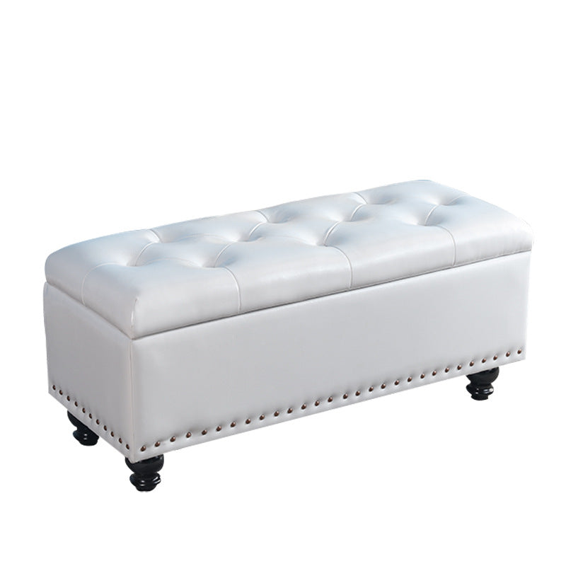 Nordic Wood PU Leather Storage Bench — Light Blue
