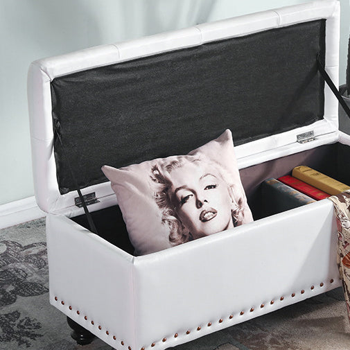 Nordic Wood PU Leather Storage Bench — White