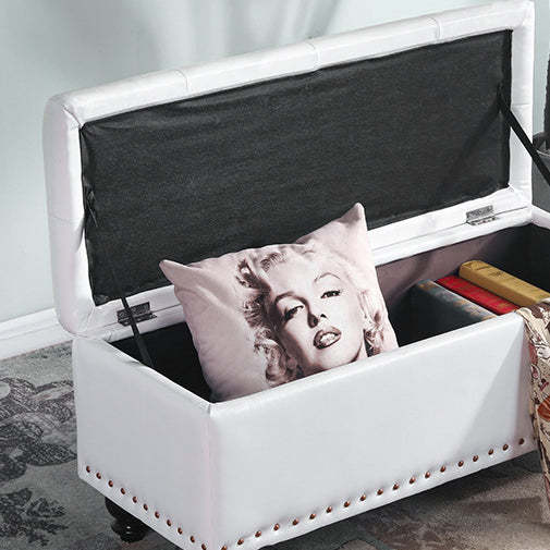 Nordic Wood PU Leather Storage Bench — White