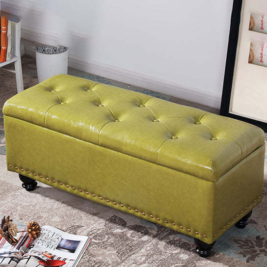 Nordic Wood PU Leather Storage Bench — Green