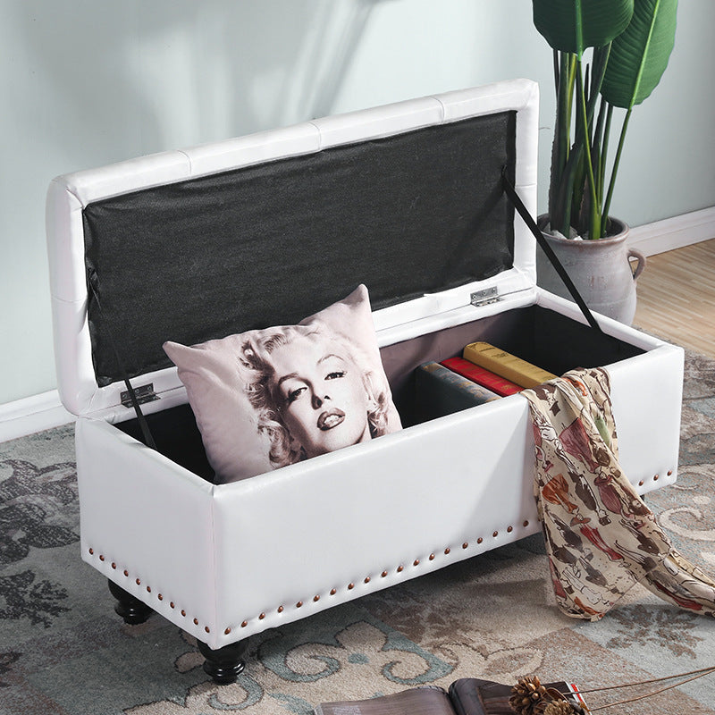 Nordic Wood PU Leather Storage Bench — Orange