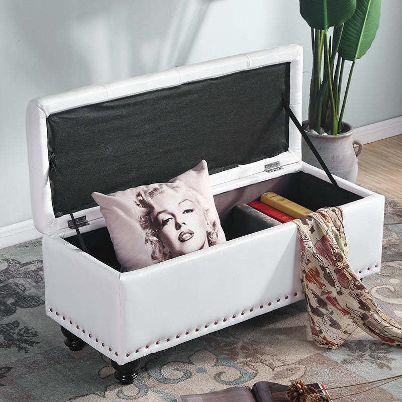 Nordic Wood PU Leather Storage Bench — Orange