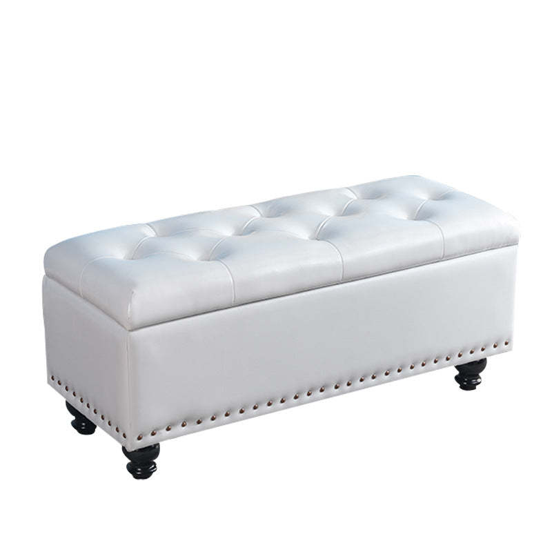 Nordic Wood PU Leather Storage Bench — Light Blue