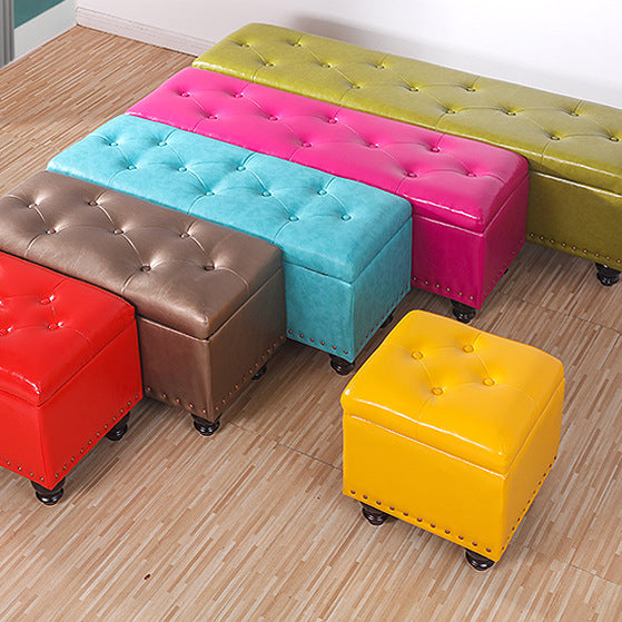 Nordic Wood PU Leather Storage Bench — Rose Red