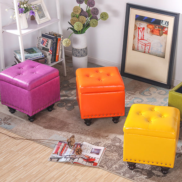 Nordic Wood PU Leather Storage Bench — Rose Red