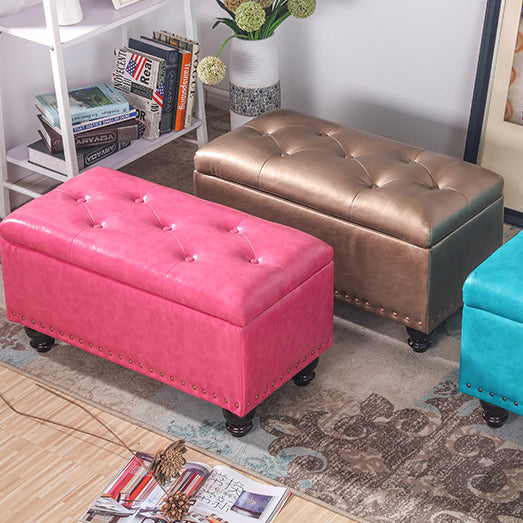 Nordic Wood PU Leather Storage Bench — Pink