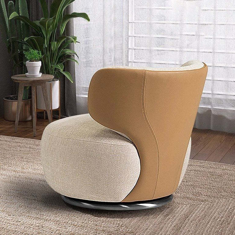 Minimalist Rotatable Chenille Fabric Wood Accent Chair
