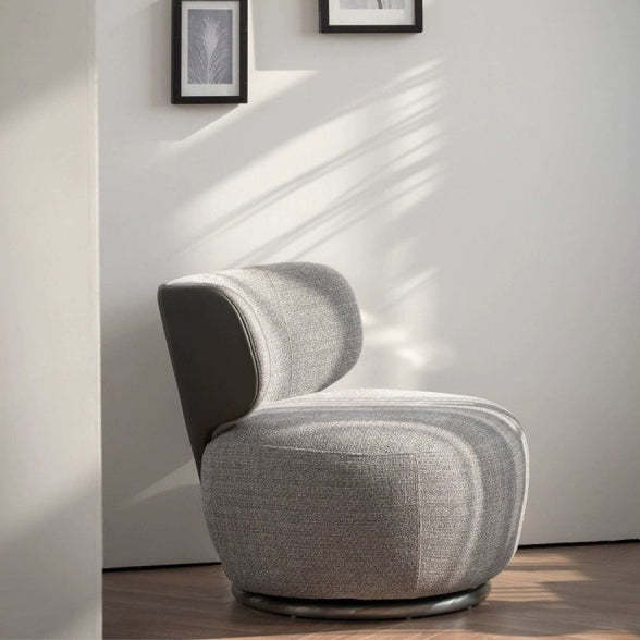 Minimalist Rotatable Chenille Fabric Wood Accent Chair