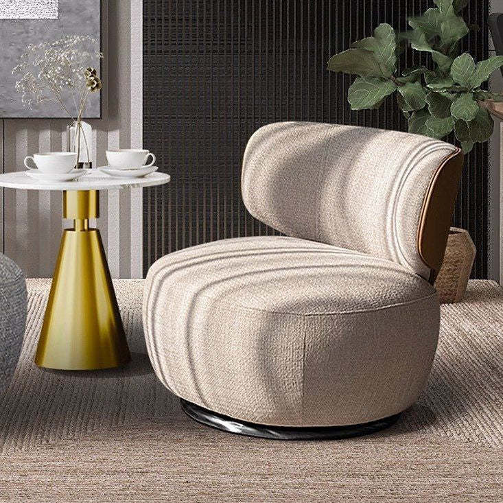 Minimalist Rotatable Chenille Fabric Wood Accent Chair