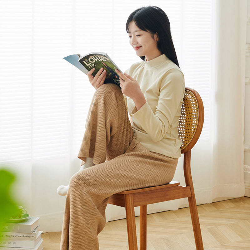 Minimalist Curved Wood Rattan Dining Chair