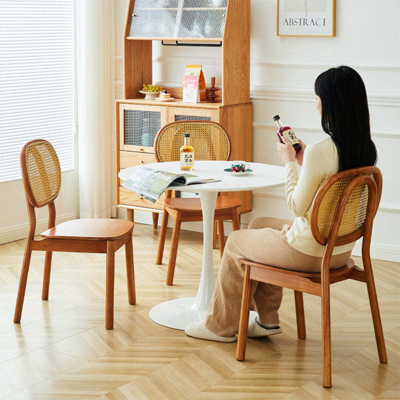 Minimalist Curved Wood Rattan Dining Chair