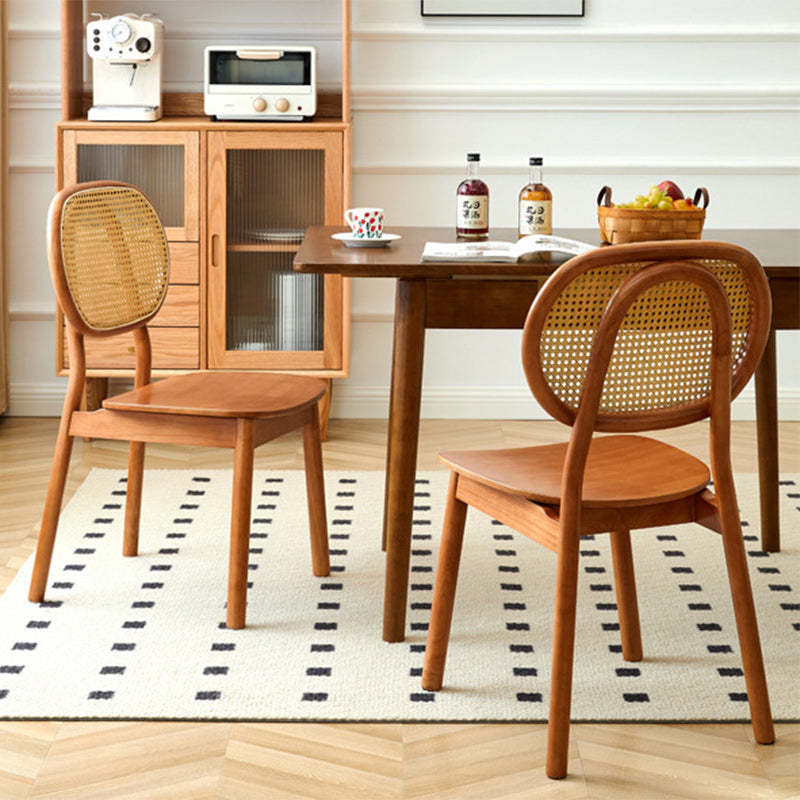Minimalist Curved Wood Rattan Dining Chair