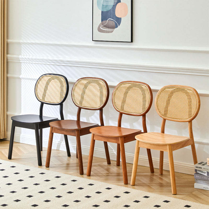 Minimalist Curved Wood Rattan Dining Chair — Walnut Color
