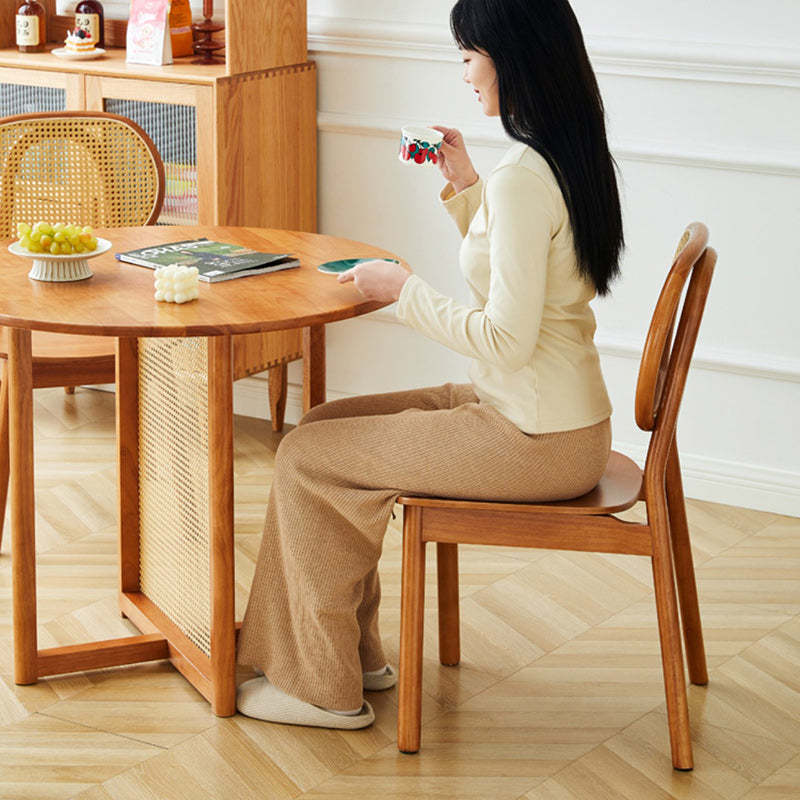 Minimalist Curved Wood Rattan Dining Chair