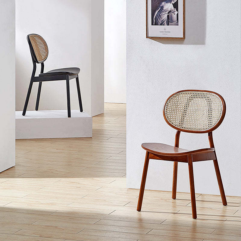 Minimalist Curved Wood Rattan Dining Chair