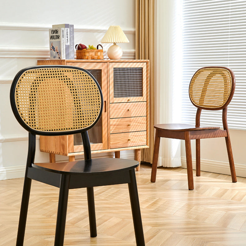 Minimalist Curved Wood Rattan Dining Chair