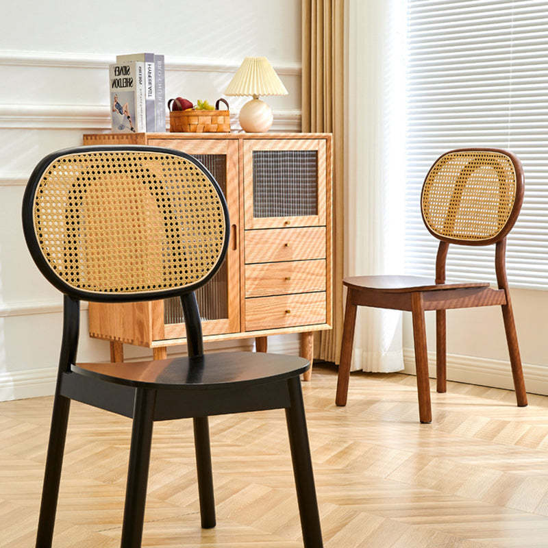 Minimalist Curved Wood Rattan Dining Chair