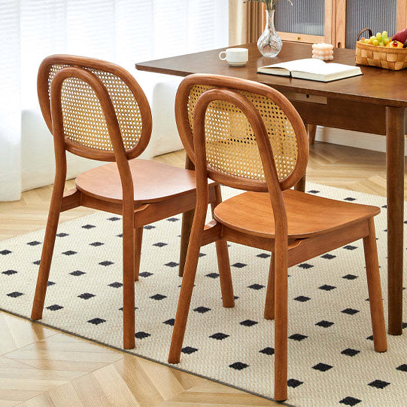 Minimalist Curved Wood Rattan Dining Chair