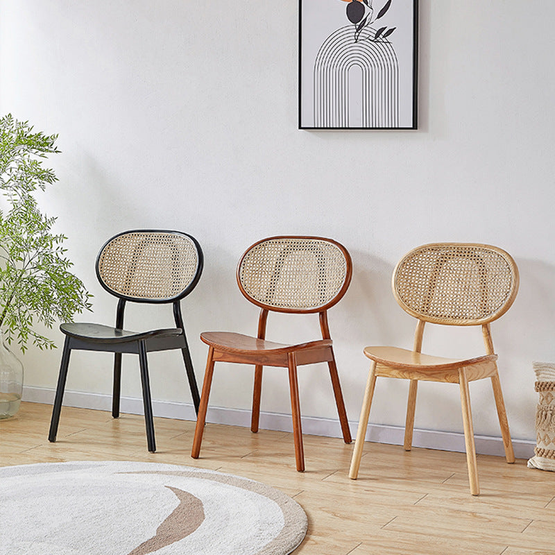 Minimalist Curved Wood Rattan Dining Chair