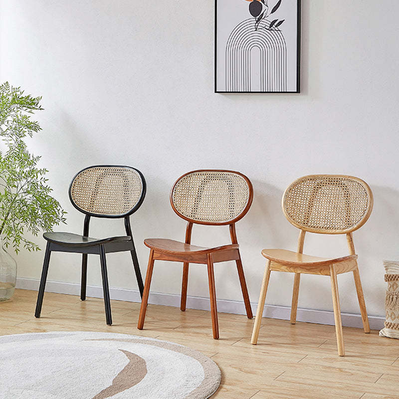 Minimalist Curved Wood Rattan Dining Chair