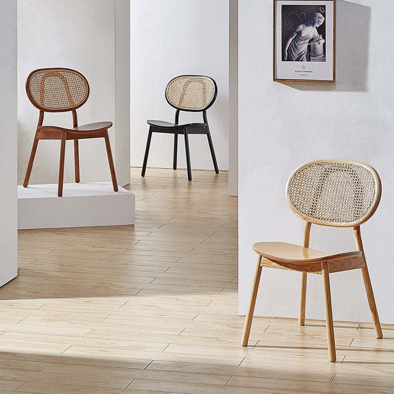 Minimalist Curved Wood Rattan Dining Chair