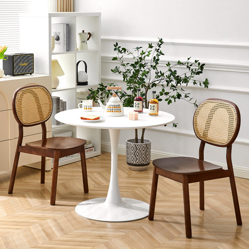 Minimalist Curved Wood Rattan Dining Chair — Cherry Color
