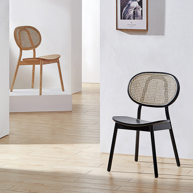 Minimalist Curved Wood Rattan Dining Chair