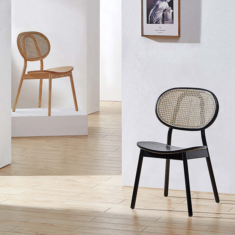 Minimalist Curved Wood Rattan Dining Chair