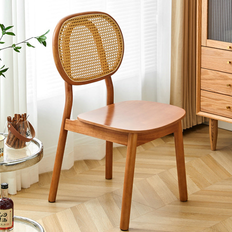 Minimalist Curved Wood Rattan Dining Chair